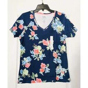 Croft & Barrow Women's Essential V-Neck Tee Size M, Navy Floral Wash  NWT